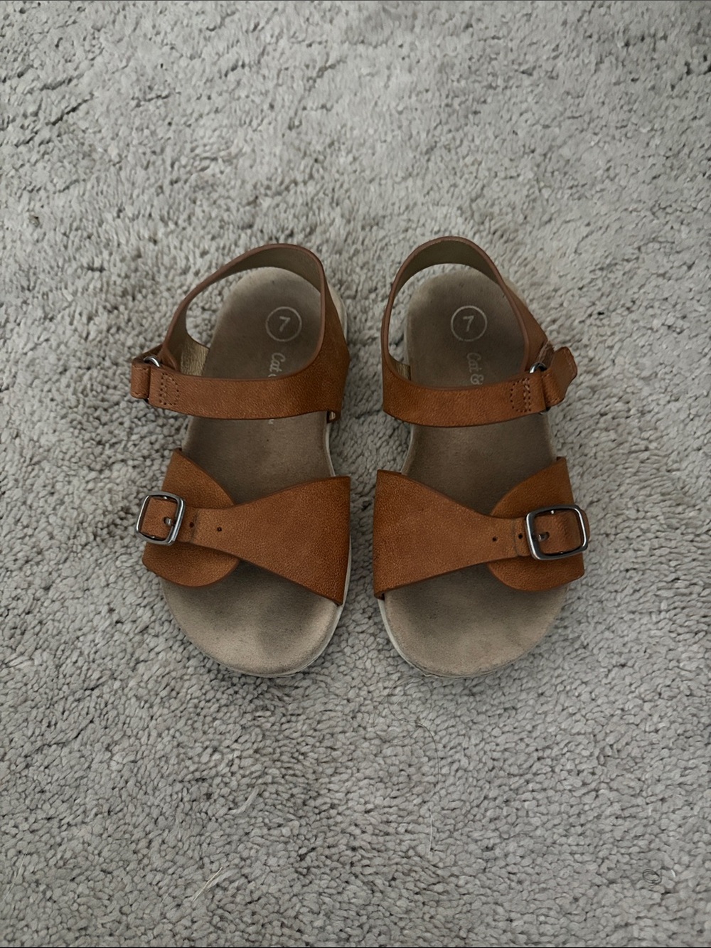 Cat & Jack Girls Toddler Tan Cross-Strap Sandals with Buckle Size 7 Toddler